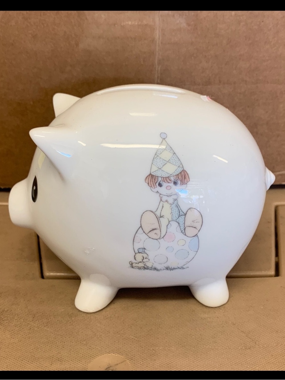 White “Precious Moments” Piggy Bank